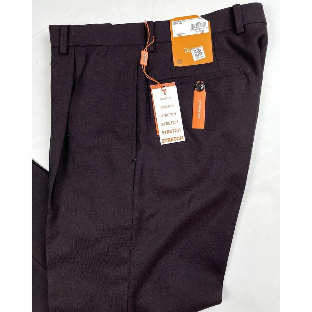 Tallia Mens Classic Fit Brown Wool Suit Separate Flat Front Cuffed Pants 30x30 - Picture 6 of 7
